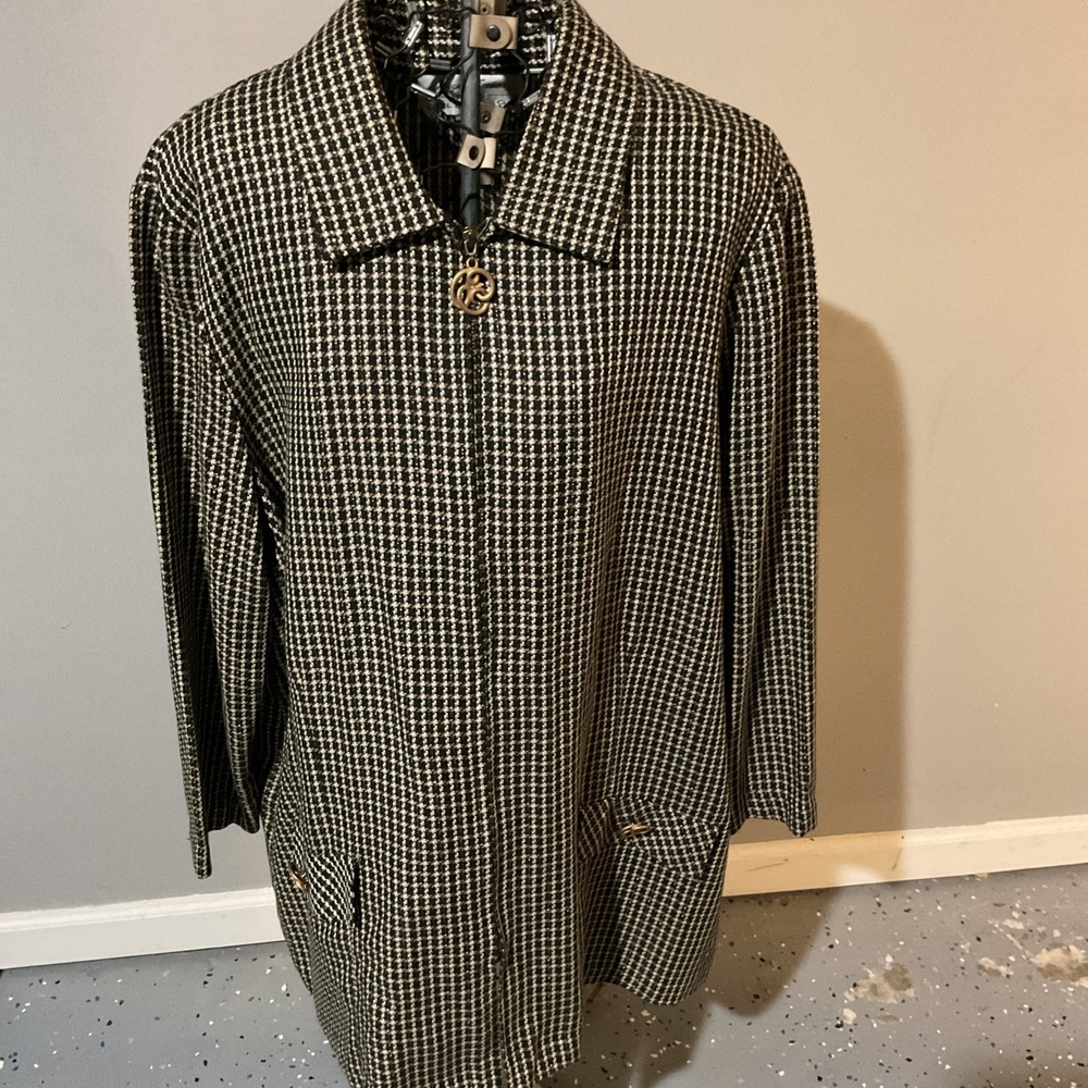 Giorgio Fiorlini Plus Size 20 Houndstooth Zip Jacket Metallic Gold Black Tan USA